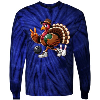 Turkey Bowling Thanksgiving Turkey Playing Bowling Turkey Tie-Dye Long Sleeve Shirt