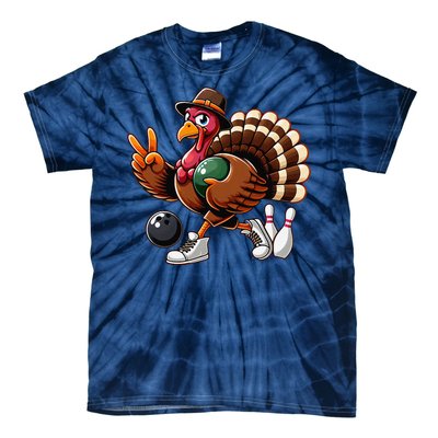 Turkey Bowling Thanksgiving Turkey Playing Bowling Turkey Tie-Dye T-Shirt