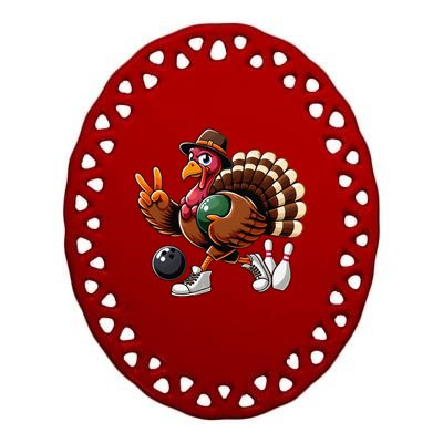 Turkey Bowling Thanksgiving Turkey Playing Bowling Turkey Ceramic Oval Ornament