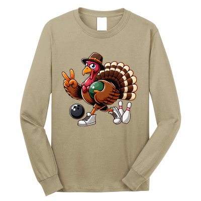 Turkey Bowling Thanksgiving Turkey Playing Bowling Turkey Long Sleeve Shirt