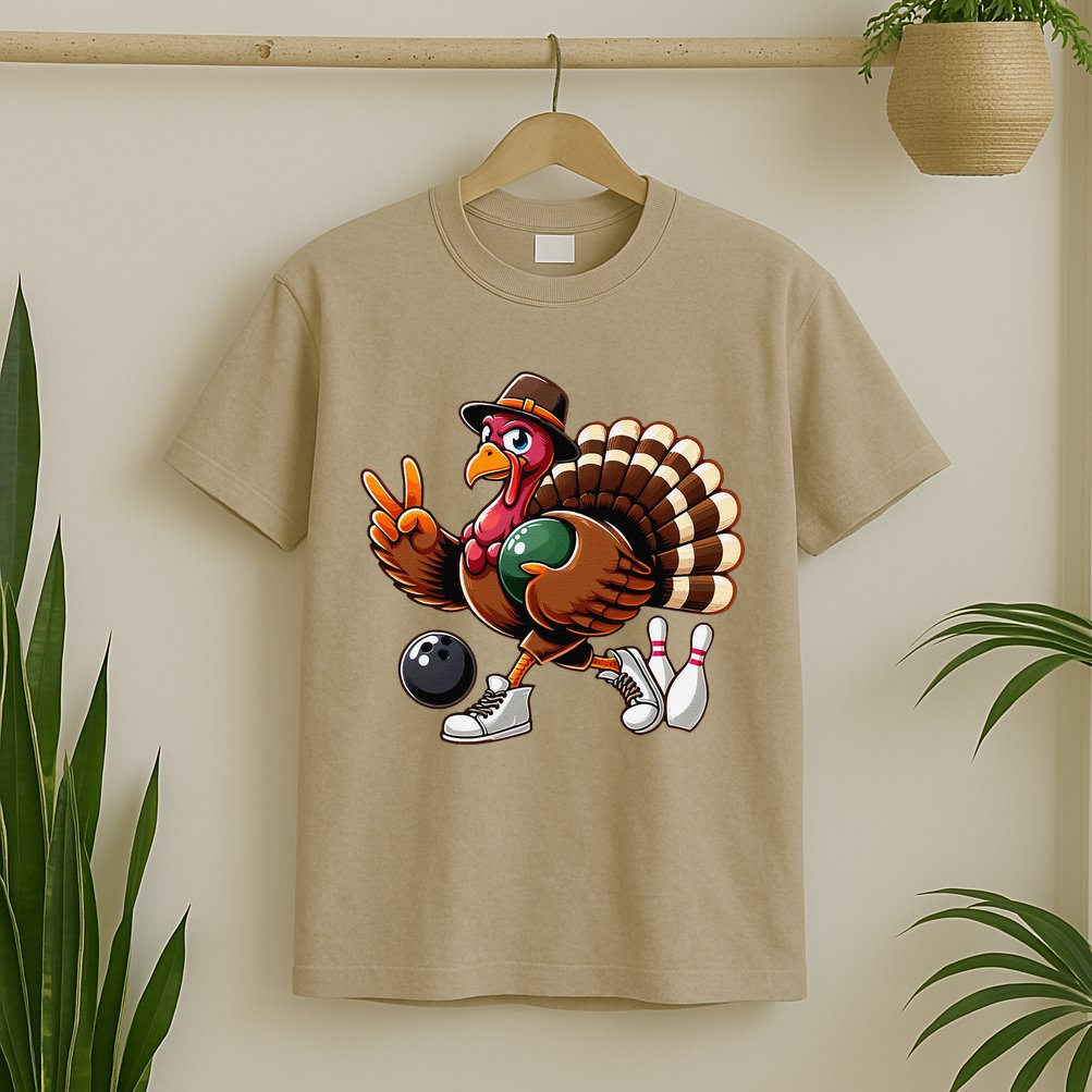 Turkey Bowling Thanksgiving Turkey Playing Bowling Turkey T-Shirt