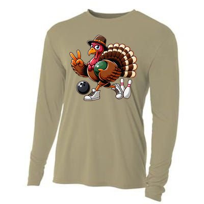 Turkey Bowling Thanksgiving Turkey Playing Bowling Turkey Cooling Performance Long Sleeve Crew