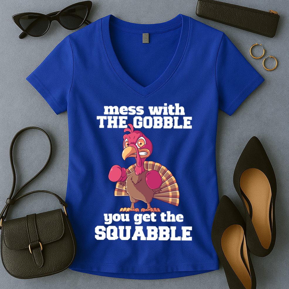 Turkey Boxing Thanksgiving Mma Kickboxing Karate Gobble Cool Gift Women's V-Neck T-Shirt