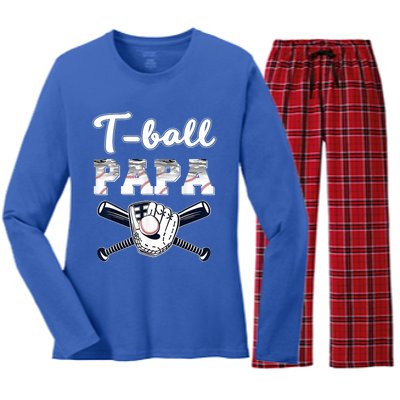 T Ball Tee Ball Papa Baseball Dad Game Day Fathers Day Gift Women's Long Sleeve Flannel Pajama Set 