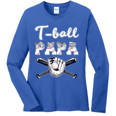 T Ball Tee Ball Papa Baseball Dad Game Day Fathers Day Gift Ladies Long Sleeve Shirt