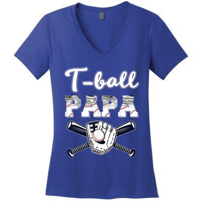 T Ball Tee Ball Papa Baseball Dad Game Day Fathers Day Gift Women's V-Neck T-Shirt