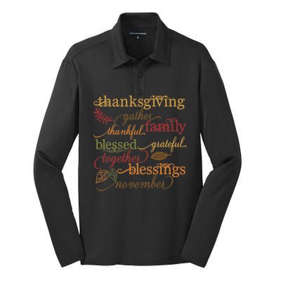 Thankful Blessings Thanksgiving Family Gather Blessing Silk Touch Performance Long Sleeve Polo