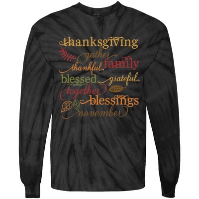 Thankful Blessings Thanksgiving Family Gather Blessing Tie-Dye Long Sleeve Shirt