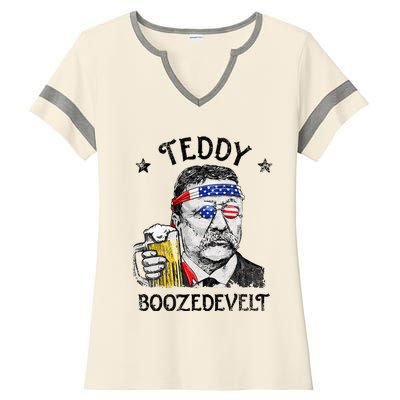 Teddy Boozedevelt Theodore Roosevelt 4th Of July Men Women Ladies Halftime Notch Neck Tee