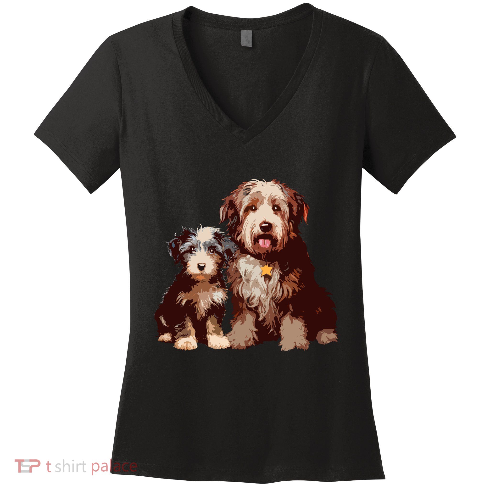 Two Bob Tail Dogs Women's V-Neck T-Shirt