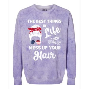 The Best Things In Life Mess Up Your Hair Motorcycle Gift Colorblast Crewneck Sweatshirt