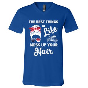 The Best Things In Life Mess Up Your Hair Motorcycle Gift V-Neck T-Shirt