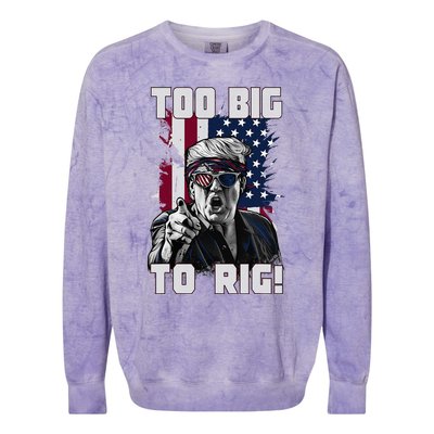 Too Big To Rig Trump 2024 Funny Trump Colorblast Crewneck Sweatshirt