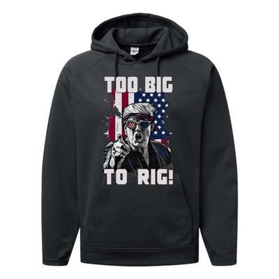 Too Big To Rig Trump 2024 Funny Trump Performance Fleece Hoodie