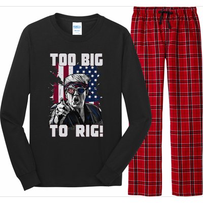 Too Big To Rig Trump 2024 Funny Trump Long Sleeve Pajama Set