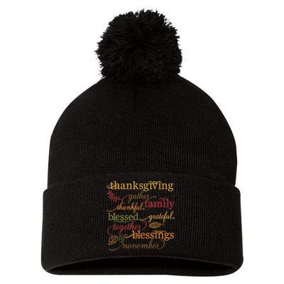 Thankful Blessings Thanksgiving Pom Pom 12in Knit Beanie