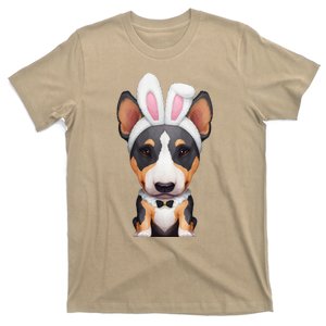 Tricolor Bull Terrier In Easter Bunny Costume T-Shirt