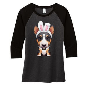 Tricolor Bull Terrier In Easter Bunny Costume Women's Tri-Blend 3/4-Sleeve Raglan Shirt