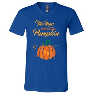 The Behind The Pumpkin Maternity Pregnancy Dad Halloween Gift V-Neck T-Shirt