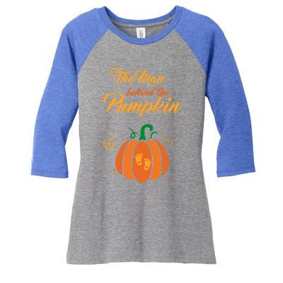 The Behind The Pumpkin Maternity Pregnancy Dad Halloween Gift Women's Tri-Blend 3/4-Sleeve Raglan Shirt