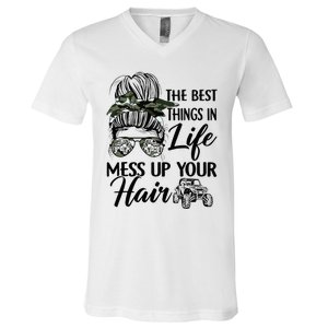 The Best Things In Life Mess Up Your Hair UTV SXS Funny V-Neck T-Shirt