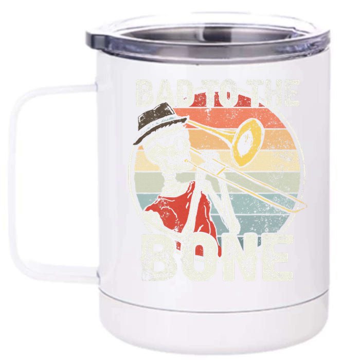 Trombone Bad To The Bone Retro Skeleton Marching Band Player 12 oz Stainless Steel Tumbler Cup