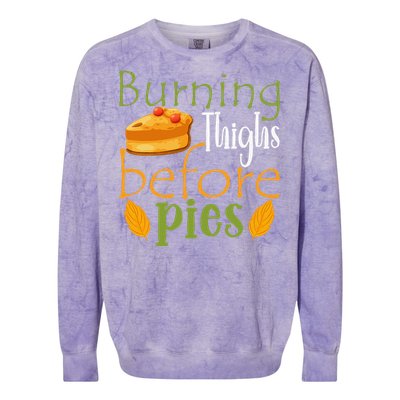 Thanksgiving Burning Thighs Before Pies Funny Turkey Workout Colorblast Crewneck Sweatshirt