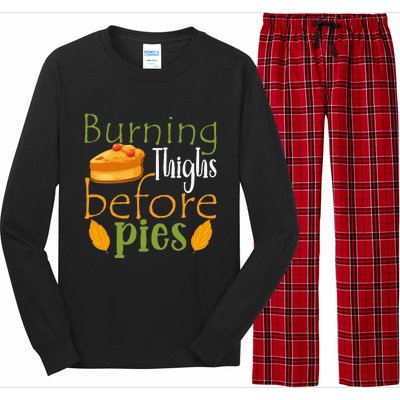 Thanksgiving Burning Thighs Before Pies Funny Turkey Workout Long Sleeve Pajama Set