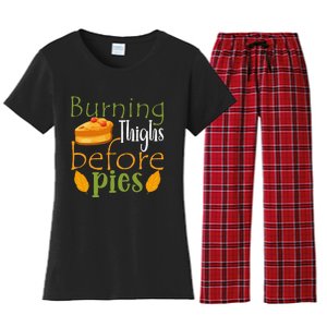 Thanksgiving Burning Thighs Before Pies Funny Turkey Workout Women's Flannel Pajama Set