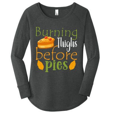 Thanksgiving Burning Thighs Before Pies Funny Turkey Workout Women's Perfect Tri Tunic Long Sleeve Shirt