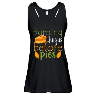 Thanksgiving Burning Thighs Before Pies Funny Turkey Workout Ladies Essential Flowy Tank