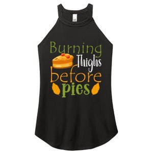 Thanksgiving Burning Thighs Before Pies Funny Turkey Workout Women's Perfect Tri Rocker Tank