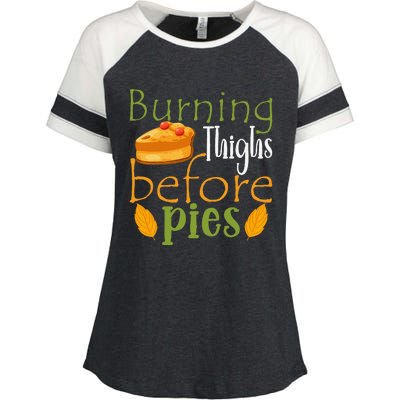 Thanksgiving Burning Thighs Before Pies Funny Turkey Workout Enza Ladies Jersey Colorblock Tee