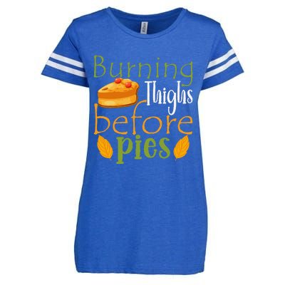 Thanksgiving Burning Thighs Before Pies Funny Turkey Workout Enza Ladies Jersey Football T-Shirt