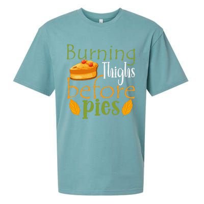 Thanksgiving Burning Thighs Before Pies Funny Turkey Workout Sueded Cloud Jersey T-Shirt