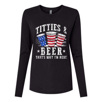 Titties & Beer Thats Why Im Here Red White And Blue Shots Womens Cotton Relaxed Long Sleeve T-Shirt