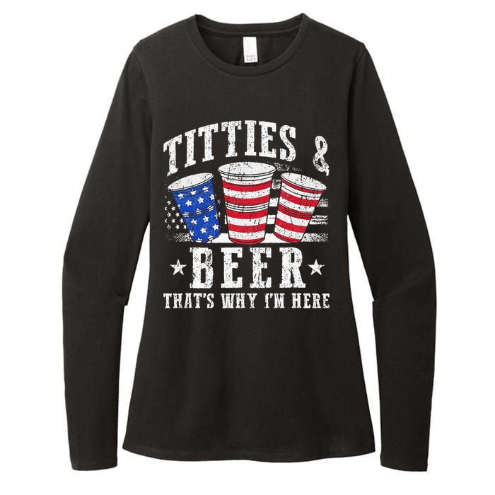 Titties & Beer Thats Why Im Here Red White And Blue Shots Womens CVC Long Sleeve Shirt