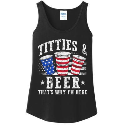 Titties & Beer Thats Why Im Here Red White And Blue Shots Ladies Essential Tank