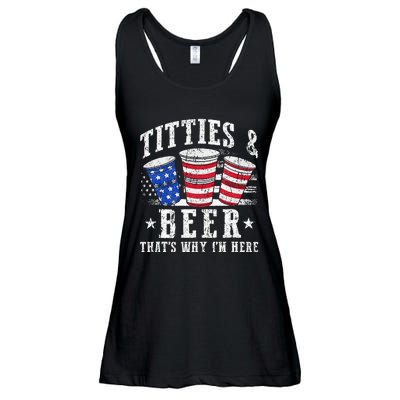 Titties & Beer Thats Why Im Here Red White And Blue Shots Ladies Essential Flowy Tank