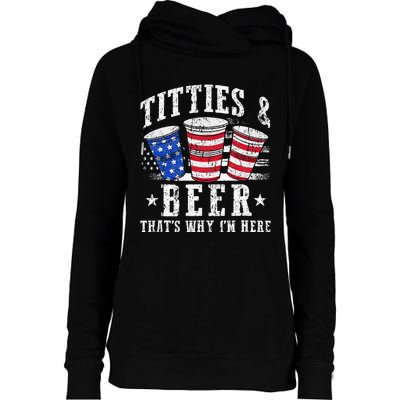 Titties & Beer Thats Why Im Here Red White And Blue Shots Womens Funnel Neck Pullover Hood