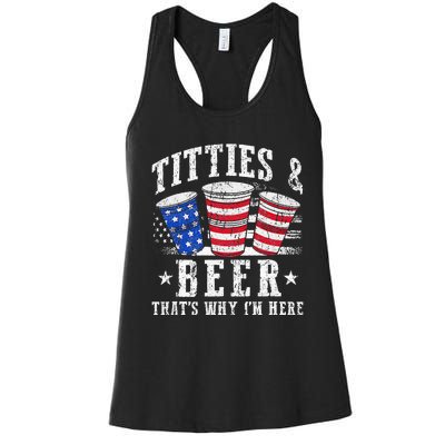 Titties & Beer Thats Why Im Here Red White And Blue Shots Women's Racerback Tank