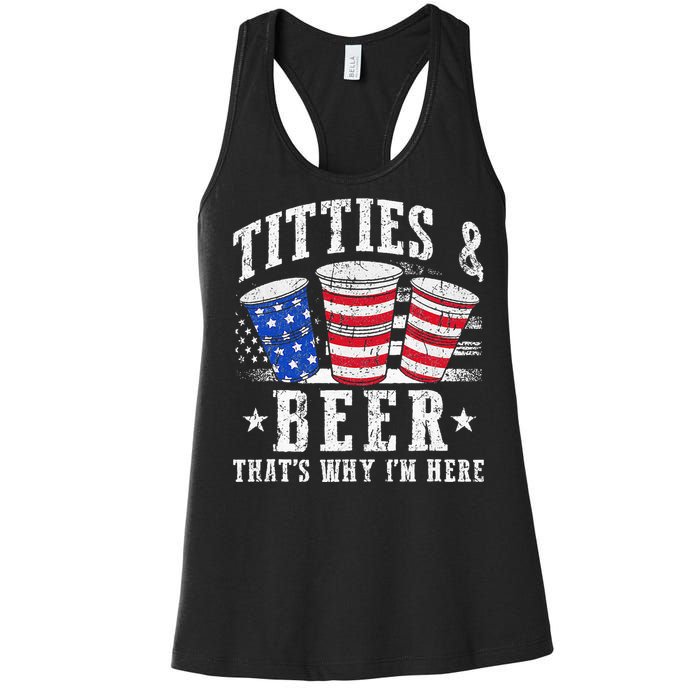 Titties & Beer Thats Why Im Here Red White And Blue Shots Women's Racerback Tank