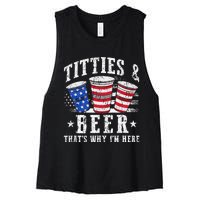 Titties & Beer Thats Why Im Here Red White And Blue Shots Women's Racerback Cropped Tank