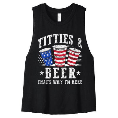 Titties & Beer Thats Why Im Here Red White And Blue Shots Women's Racerback Cropped Tank