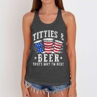 Titties & Beer Thats Why Im Here Red White And Blue Shots Women's Knotted Racerback Tank