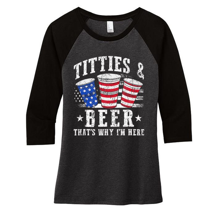 Titties & Beer Thats Why Im Here Red White And Blue Shots Women's Tri-Blend 3/4-Sleeve Raglan Shirt