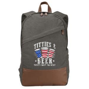 Titties & Beer Thats Why Im Here Red White And Blue Shots Cotton Canvas Backpack