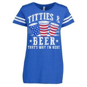 Titties & Beer Thats Why Im Here Red White And Blue Shots Enza Ladies Jersey Football T-Shirt