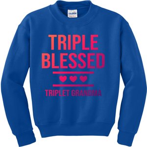 Triple Blessed Triplet Grandma Grand Funny Grandmother Gift Kids Sweatshirt