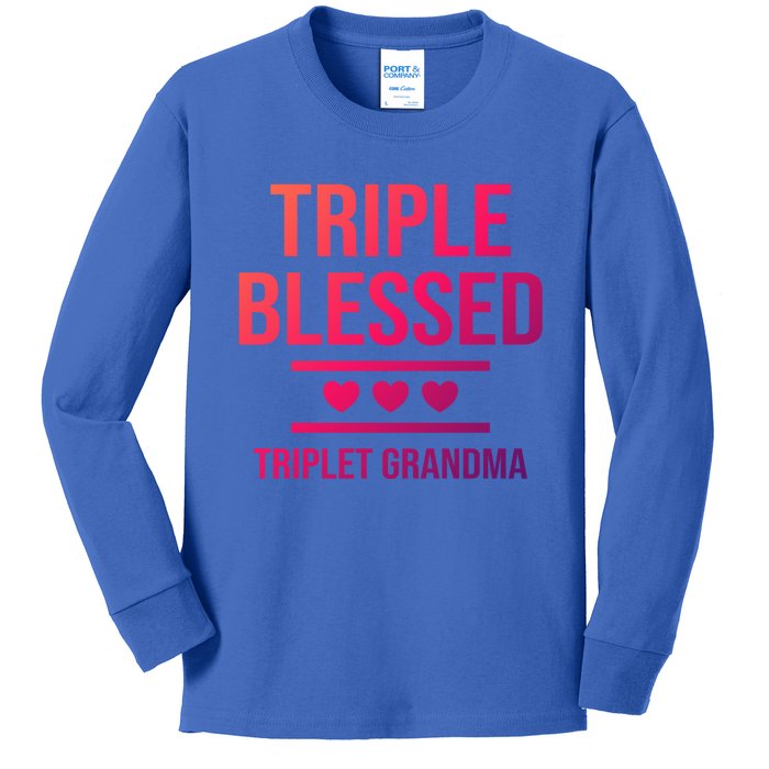 Triple Blessed Triplet Grandma Grand Funny Grandmother Gift Kids Long Sleeve Shirt